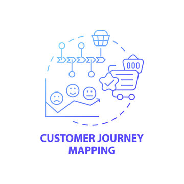 Customer journey mapping concept icon. Digital consulting idea thin line illustration. Collecting data from clients. Customer-focused mentality. Vector isolated outline RGB color drawing