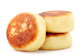 Fried cheese pancake on a white background. Isolated