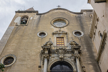 Carved Baroque portal of Santo Stefano Church also known as church of Purgatory (Chiesa del...