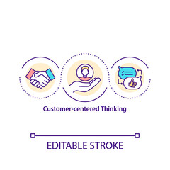 Customer centered thinking concept icon. Interaction with client, support, quality and satisfaction idea thin line illustration. Vector isolated outline RGB color drawing. Editable stroke
