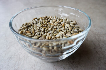 Sunflower seeds in a glass container