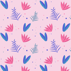 flower patter, pink tropical plants, summer flowers, postcard, wrapping paper, party