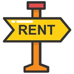 
Board indication rental ahead, flat vector icon
