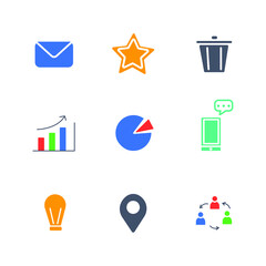 icons for web and mobile applications, vector set of icons, infographic, mail, presentation, location, smartphone, graphic