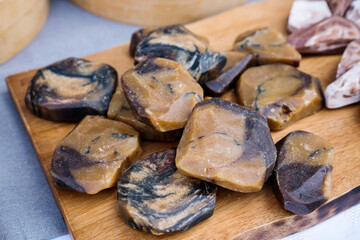 Handmade soap bars on the display