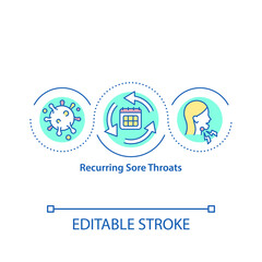 Recurring sore throats concept icon. Always getting problems with your health. Disease treatment plan idea thin line illustration. Vector isolated outline RGB color drawing. Editable stroke