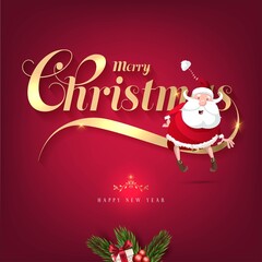 Fototapeta na wymiar Merry Christmas and happy new year greeting card. Christmas wreath design with festive Christmas decoration ornaments and objects. Vector illustration.