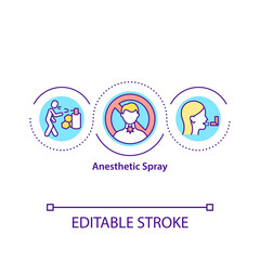 Anaesthetic spray concept icon. Reducing throat pain from difficult disease. Medical illnes treatment idea thin line illustration. Vector isolated outline RGB color drawing. Editable stroke