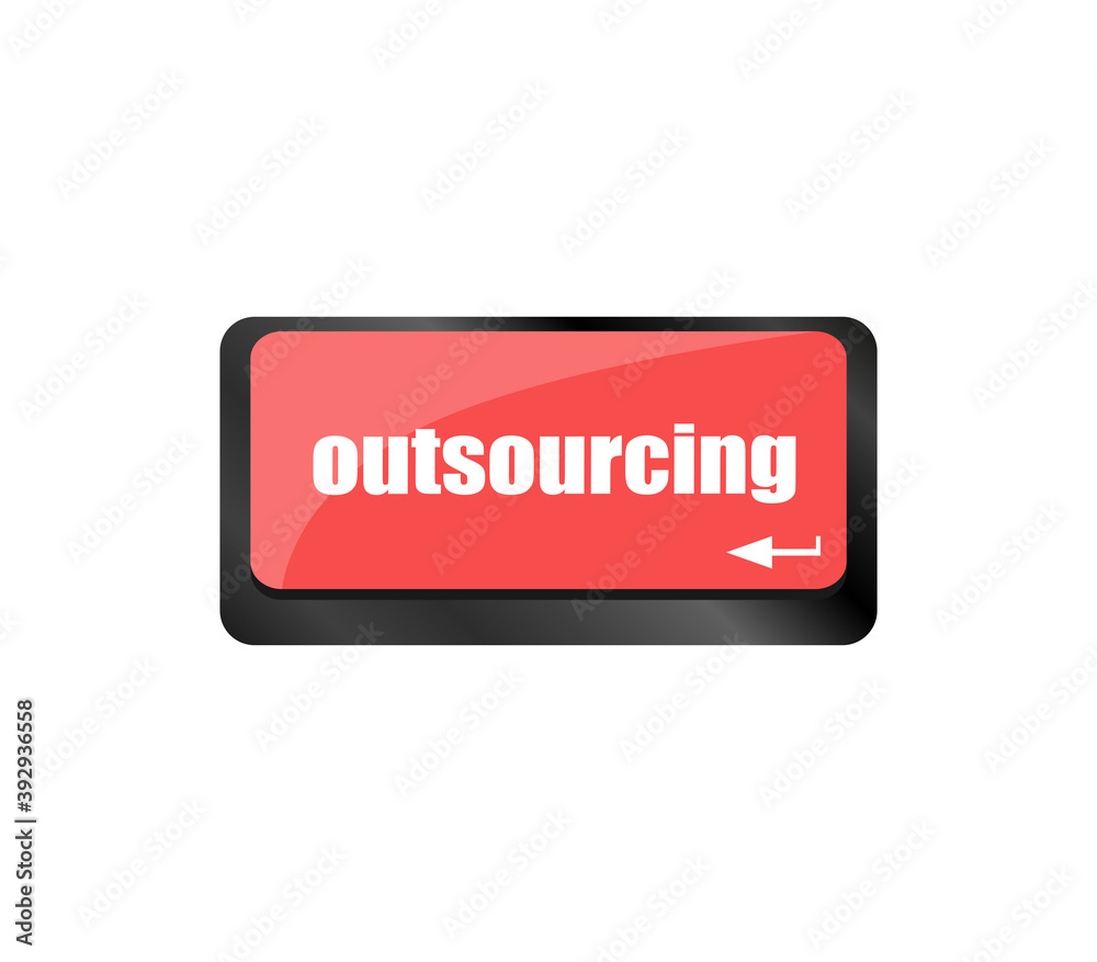 Poster outsourcing word button on computer keyboard key