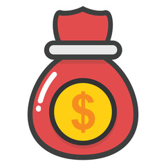 
A flat icon design of a sack filled with money
