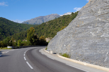 T50 territorial road in the Regional Natural Park of Corsica near Corte city