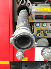 Fire hoses in a fire truck. Fire fighting