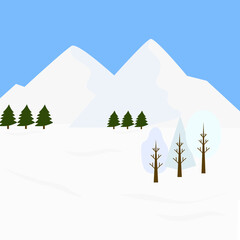 winter mountain landscape with the trees and snowy backgroud