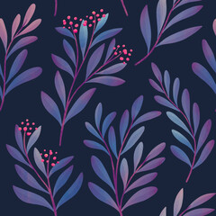 Botanical floral seamless pattern. Hand painting illustration with leaves. Stylish digital painting fabric design.