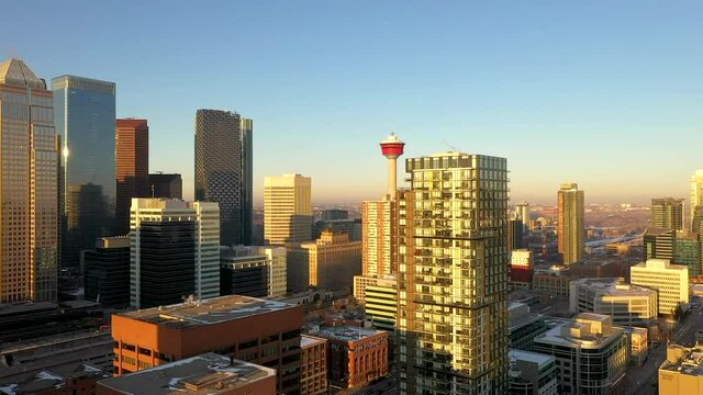 Downtown Calgary Core During Sunset From 17th Ave