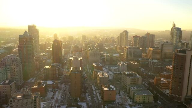 Incredibly Warm Sunset Downtown Calgary During Winter
