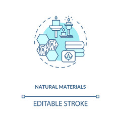 Natural materials blue concept icon. Eco friendly. Conscious consumption. Sustainable production. Biophilia idea thin line illustration. Vector isolated outline RGB color drawing. Editable stroke