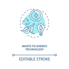 Waste to energy technology blue concept icon. Reuse of natural resources. Environment protection. Biophilia idea thin line illustration. Vector isolated outline RGB color drawing. Editable stroke