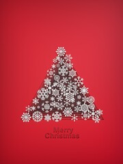 Christmas tree made of paper snowflakes. 3d illustration.