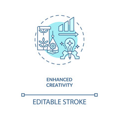 Naklejka premium Enhanced creativity blue concept icon. Workspace for productive work. Motivation for job performance, Biophilia idea thin line illustration. Vector isolated outline RGB color drawing. Editable stroke