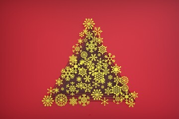 Christmas tree made of paper snowflakes. 3d illustration.
