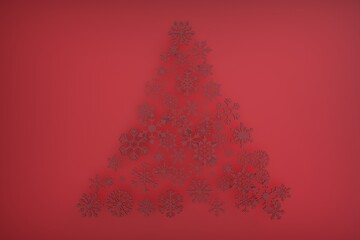 Christmas tree made of paper snowflakes. 3dr illustration.