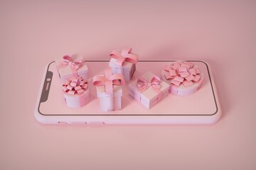 Christmas gift concept. Shop on your smartphone. Christmas image. 3D rendering