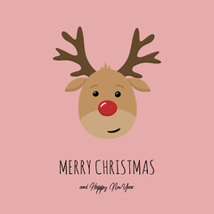 Obraz na płótnie Canvas Christmas greeting card with funny reindeer. Vector