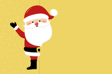 Happy Santa Claus on background with snowflakes and copyspace. Christmas element. Vector