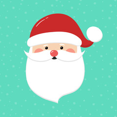 Happy Santa Claus face on background with snowflakes. Christmas element. Vector