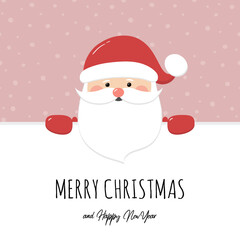 Fototapeta na wymiar Merry Christmas and Happy New Year. Design of Christmas card with cute Santa Claus. Vector