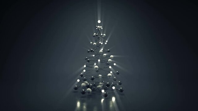 Shiny futuristic christmas tree. 3D render seamless loop animation