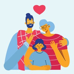 Obraz na płótnie Canvas Happy family. Father, mother and daughter together. Vector illustration of a flat design
