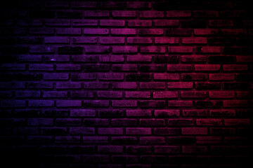 Fototapeta na wymiar Neon light on brick walls that are not plastered background and texture. Lighting effect red and blue neon background vertical of empty brick basement wall.
