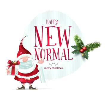 Merry Christmas And Happy New Year, 2021. Noel, Banner, Frame, Header, Background Or Greeting Card Design. Santa Claus In The Year Of Covid 19, Protecting Himself With A Surgical Mask.