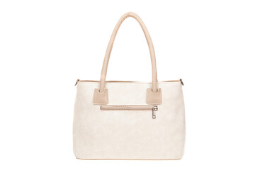 White, leather elegant women bag. Fashionable female handbag, isolated