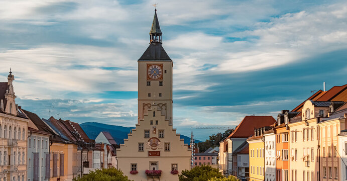 Beautiful town hall square at Deggendorf, Bavaria, Germany