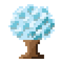 Tree pixel art. Vector picture.