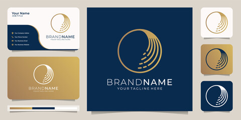 combination of moon and wind symbols, in a minimalist style. The golden and blue color palette stand out as an opulent color combination, giving it a luxurious dash.logo and business card template.