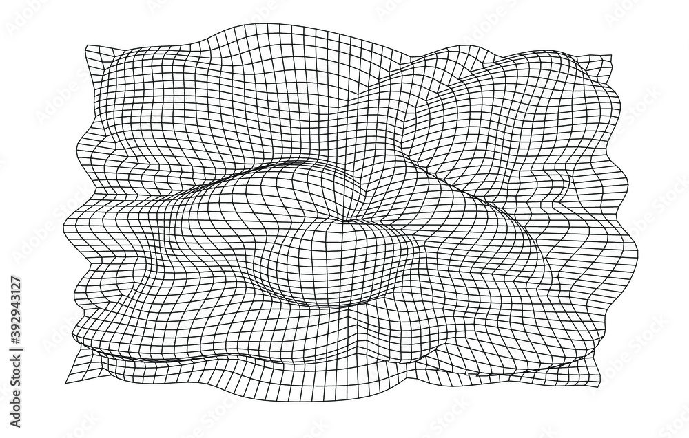 Poster Big data and complex information visualization concept. Glitched and distorted polygonal 3d surface, graph or map of mathematical function.