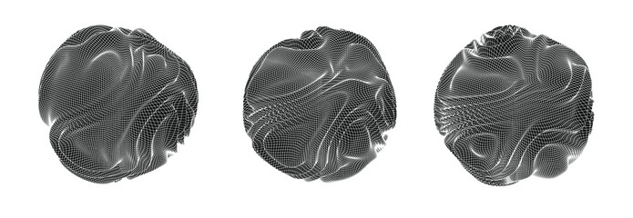 Glitched and distorted spheres, organic morphing 3d blob set. Concept of data visualization, graph of mathematical function, generative computer art.