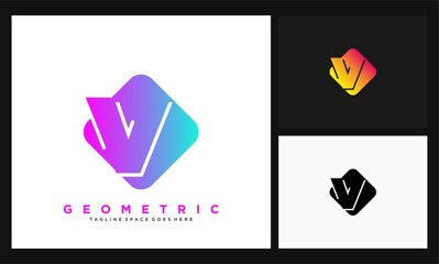 letter V simple square with gradient color logo