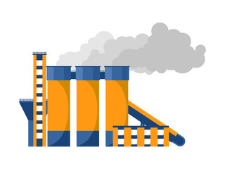 A factory with Smoking pipes of a processing plant, a cement plant. Industrial concept, color vector illustration, isolated flat image on a white background