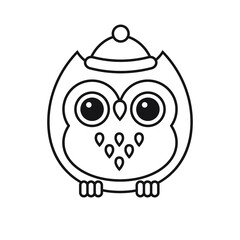 Vector flat cartoon owl in winter hat isolated on white background