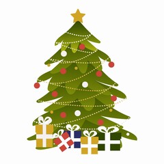 Christmas tree. Merry Christmas holiday celebration symbol, isolated and printable. Bright shiny design vector illustration.
