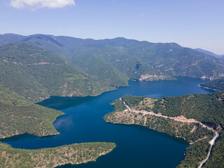 Obraz premium Aerial view of Vacha Reservoir, Bulgaria