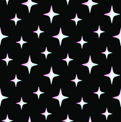 Vector seamless pattern of holographic stars isolated on black background