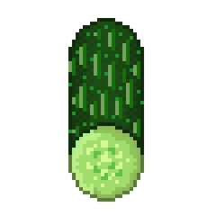 Cucumber pixel art. Easy to eat vegetables. Vector picture.