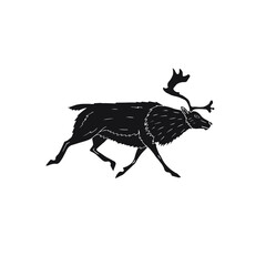 Vector hand drawn doodle sketch black reindeer isolated on white background