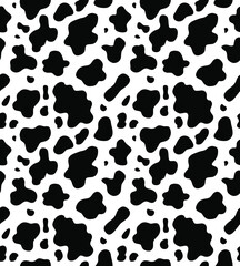 Vector seamless pattern of black cow fur print isolated on white background